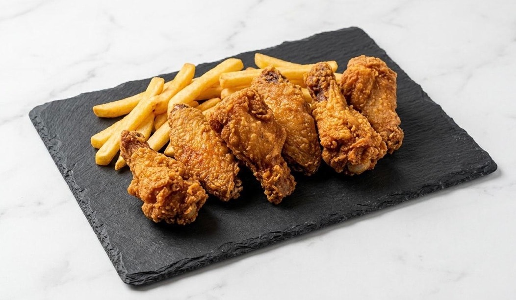 Crispy fried chicken and fries
